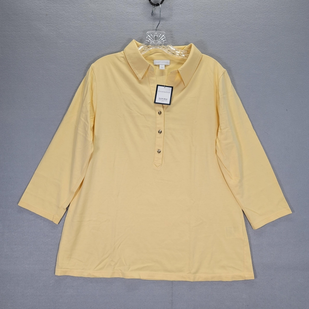 Charter Club Women's Yellow Casual Knit Polo Shirt Size-Large
